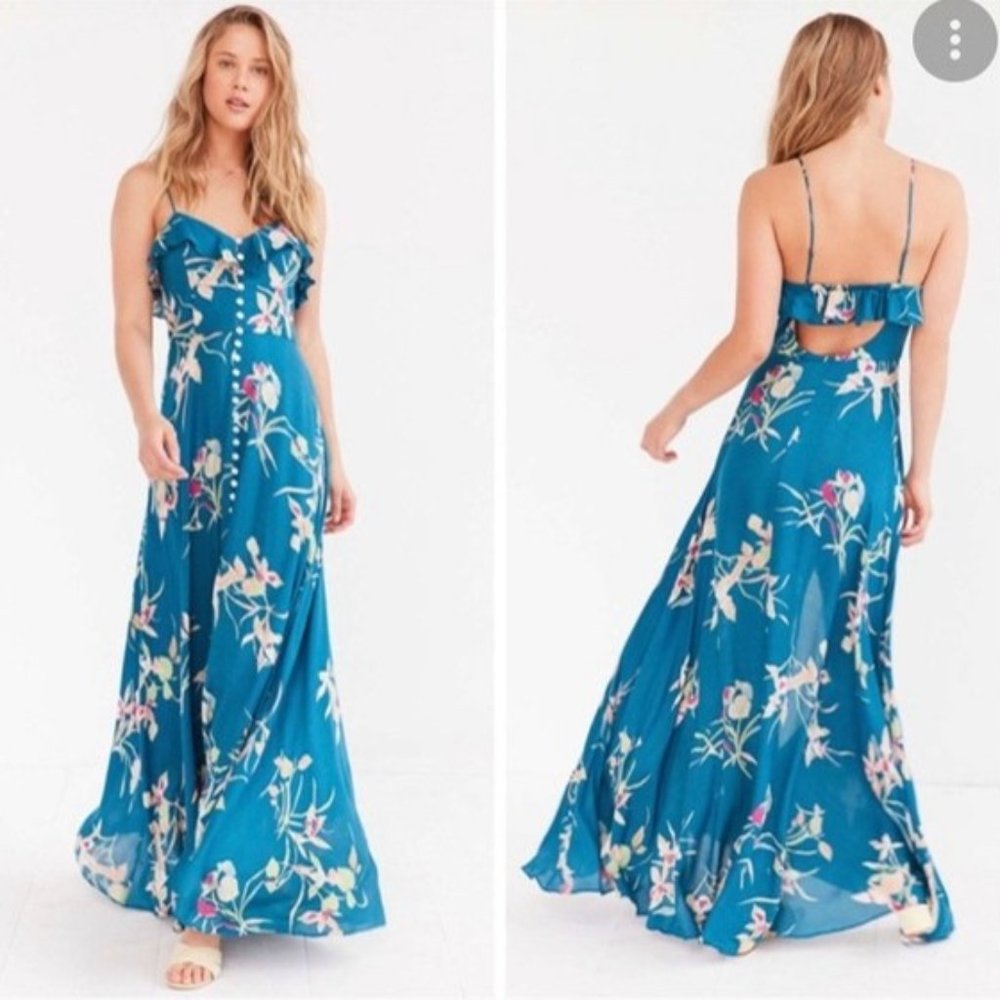 Kimchi Blue Urban Outfitters Maxi Blue Floral Dress - size o